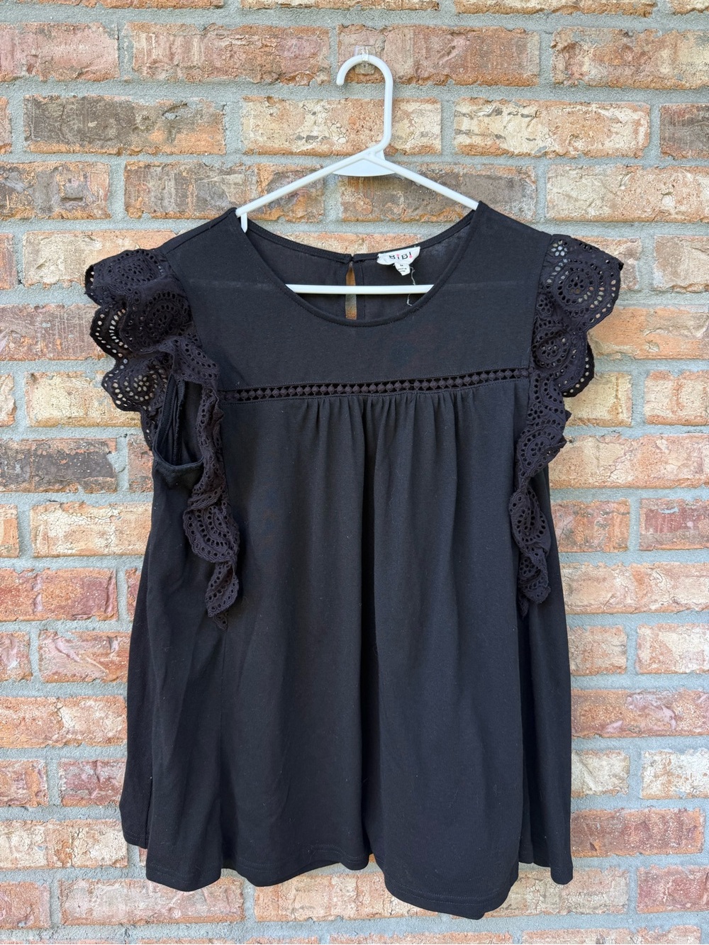 BiBi Black Eyelet Ruffle Sleeve Blouse